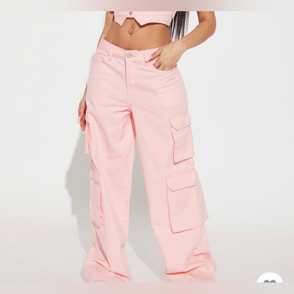 Pink fashion nova cargo jeans